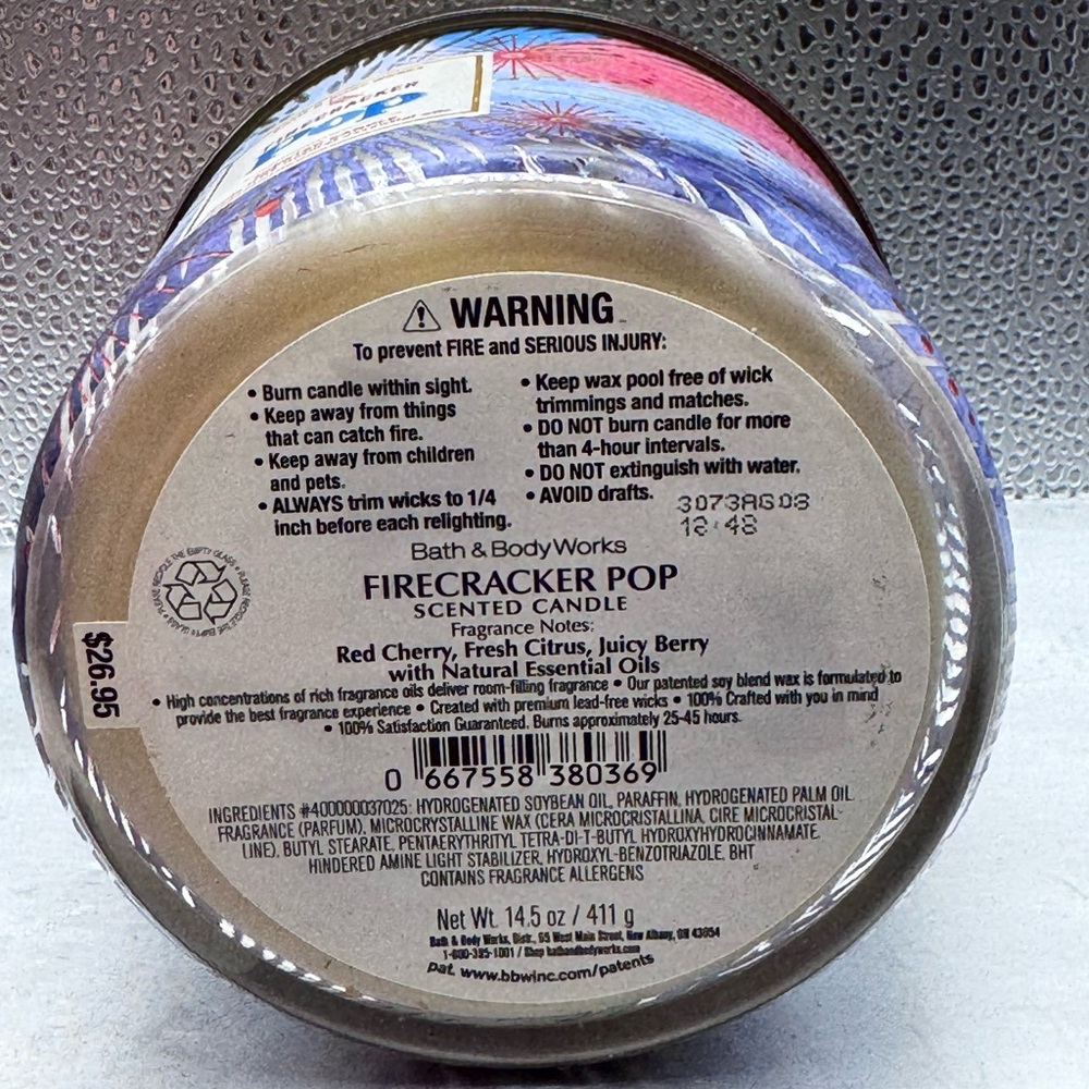 Bath & Body Works Firecracker Pop 3 Wick Candle - Picture 2 of 3